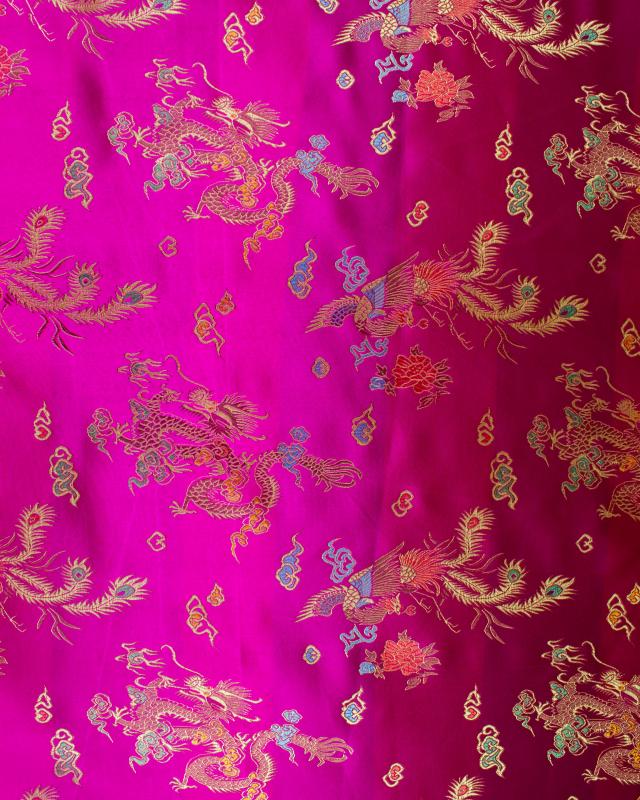 Satin jacquard dragon Fuchsia - Tissushop